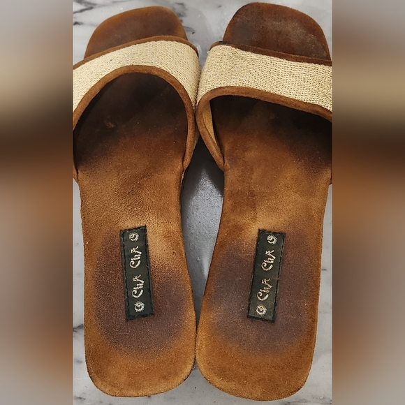 Vintage 90s Y2K Cha Cha carved wood wedge sandals women's size 7 - Picture 3 of 9